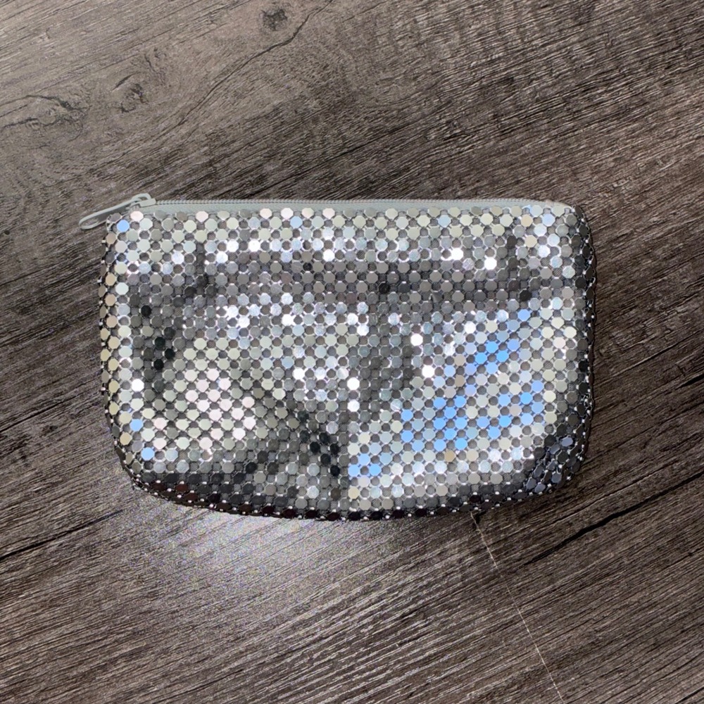 Charlotte Russe Silver Metal Mesh Zipper Pouch Y2K Disco Glam Coin Purse Small